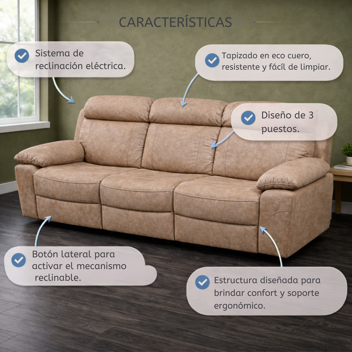 Sofá Jarna Eléctrico Reclinable 3P