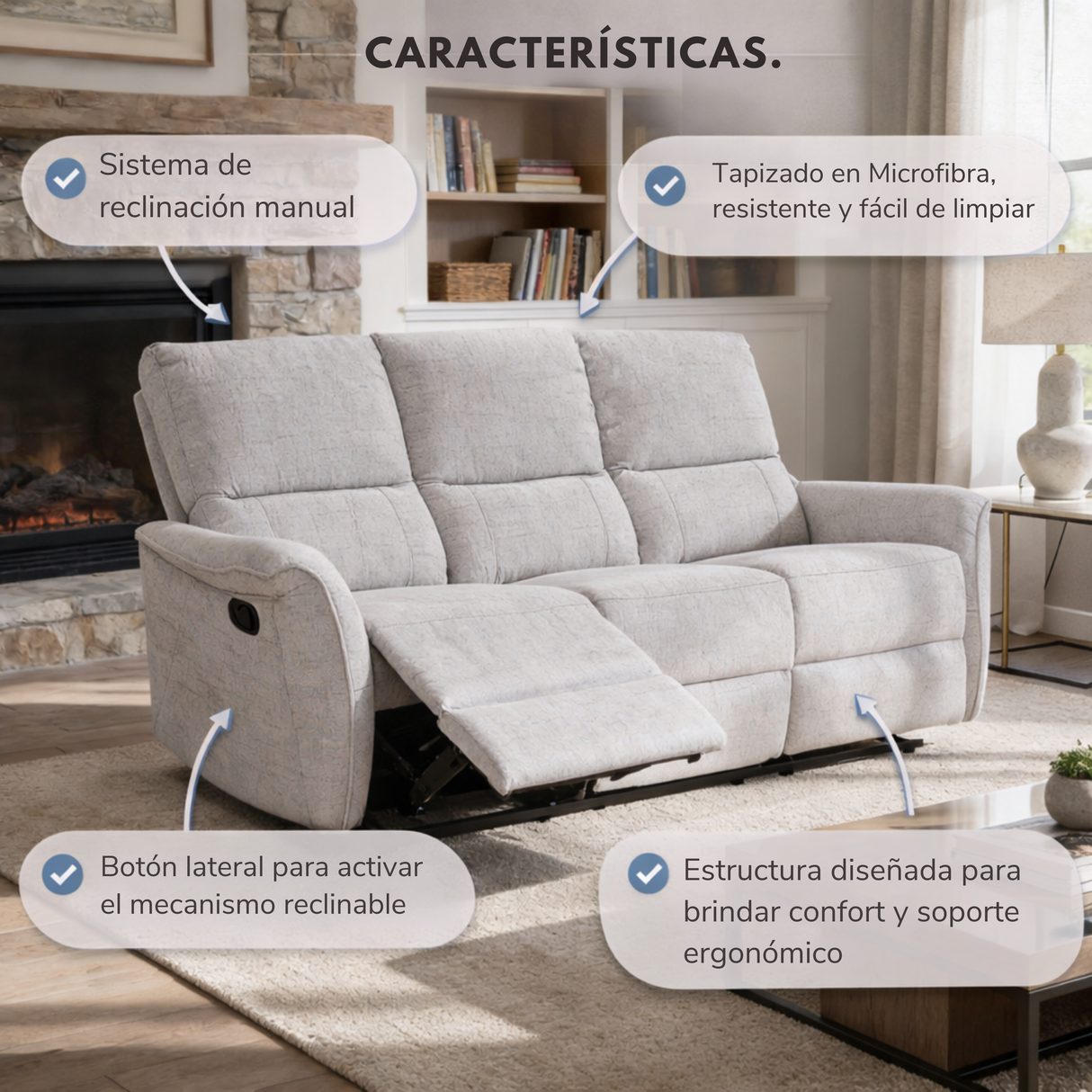 Sofá tacito reclinable 3P