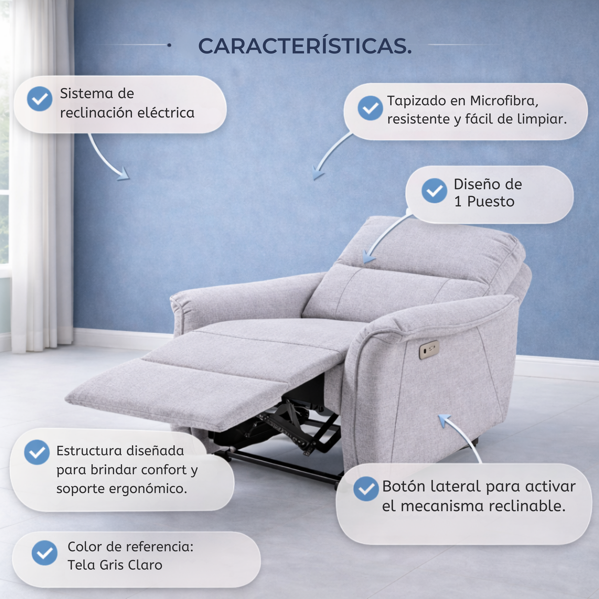 Sofá Tacito eléctrico reclinable 1P