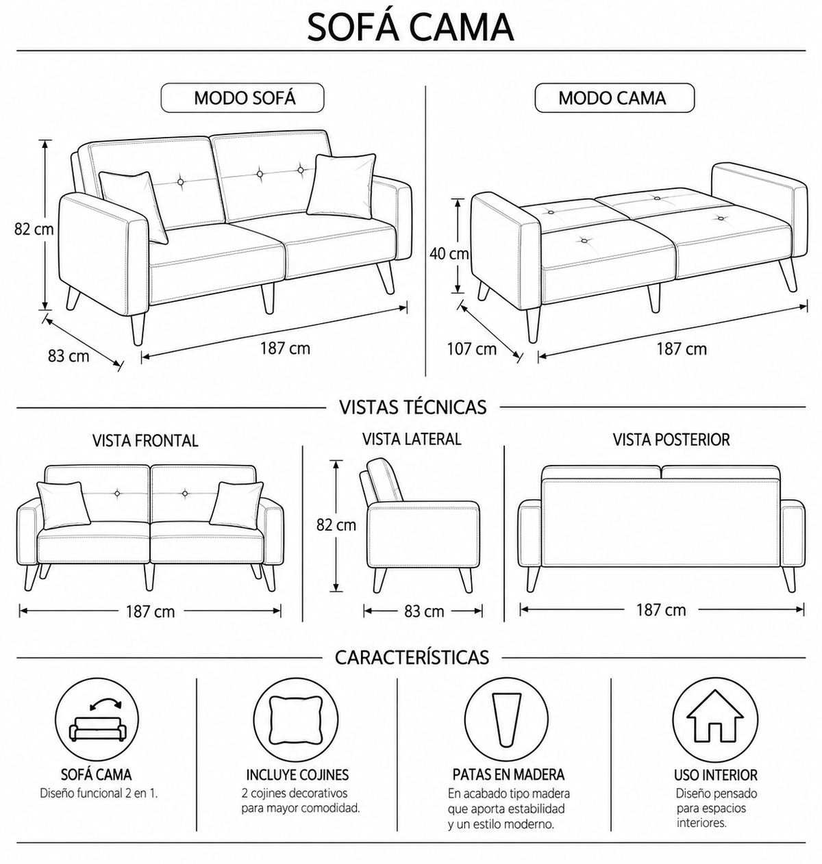 Sofá Cama Akodie Gris