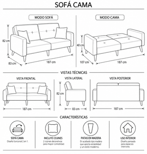 Sofá Cama Akodie Gris