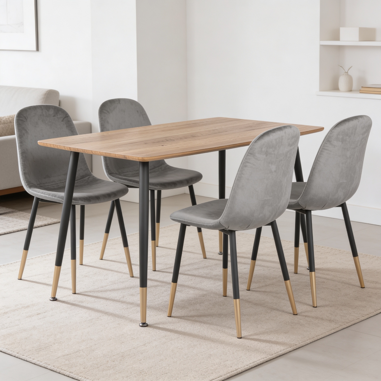 Comedor Dott 4p Madera Claro (Negro/ Gold)