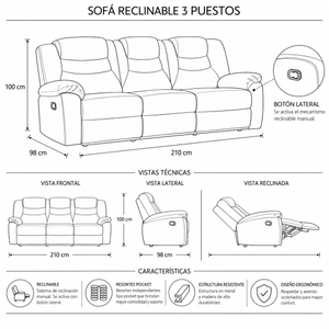 Sofá Reclino Kalerin 3P IMP