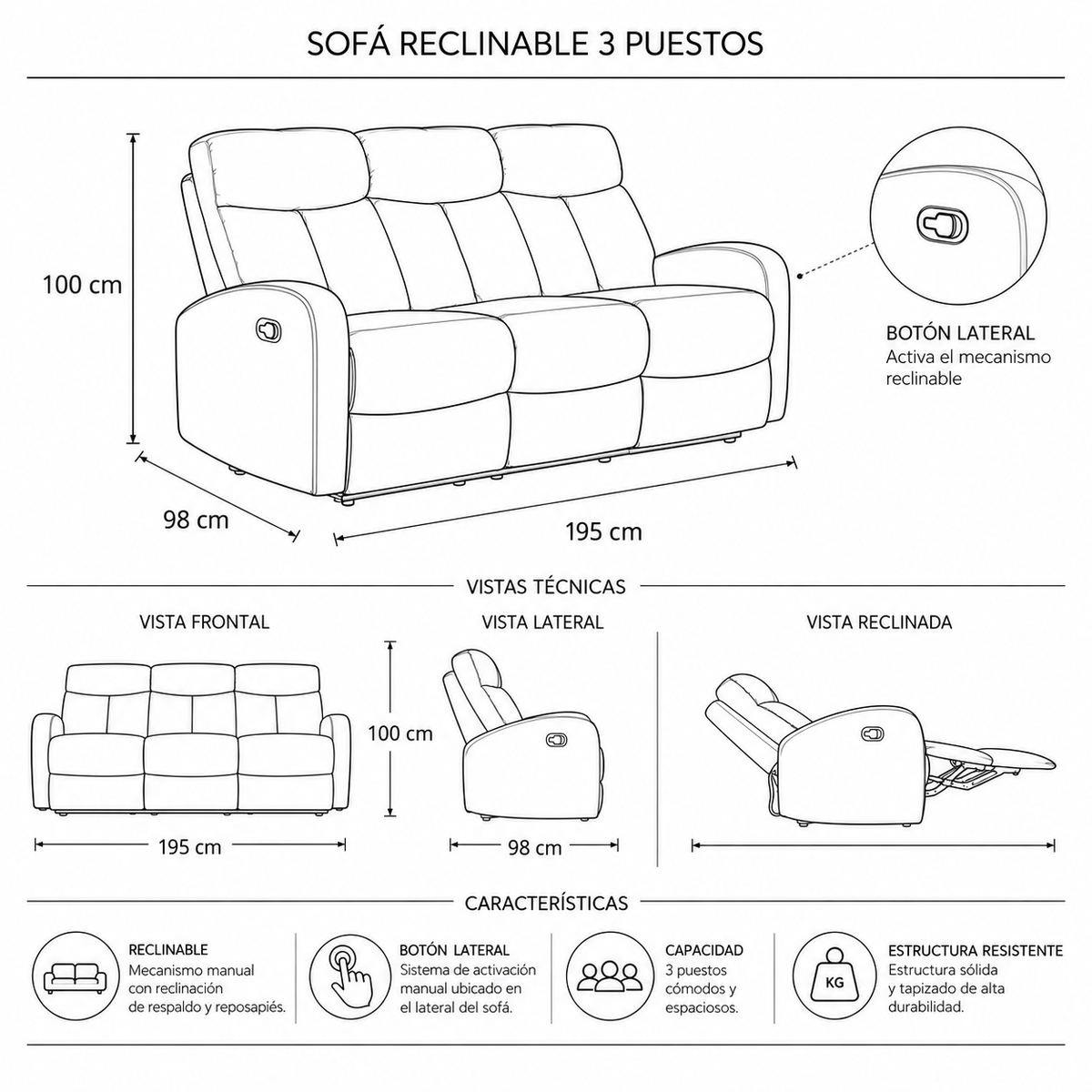Sofá Reclino Trudy 3P IMP