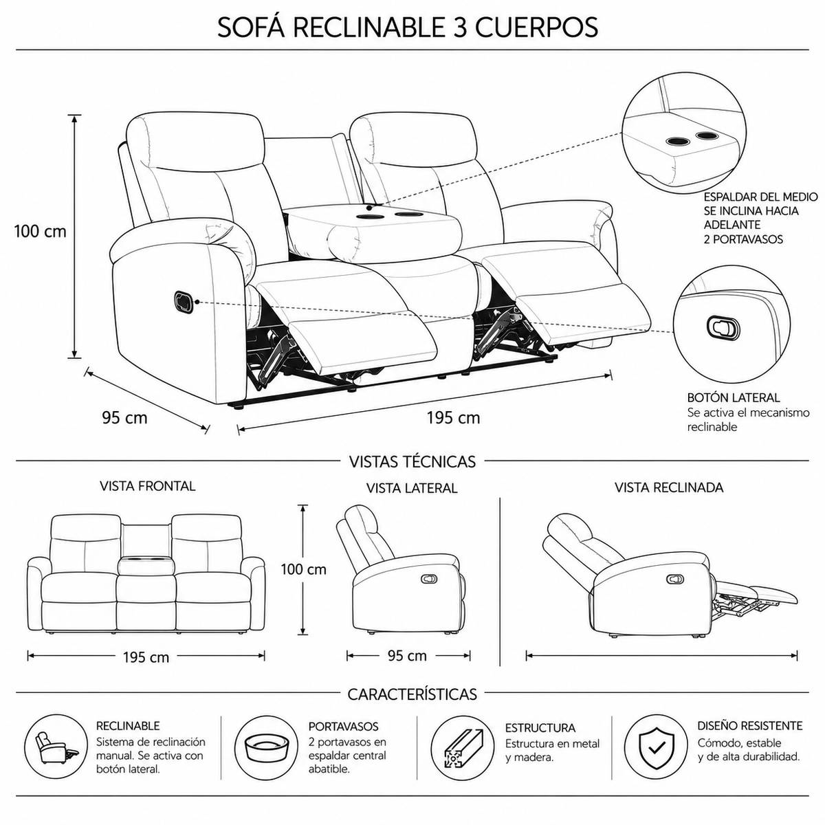 Sofá Reclino Tinay 3P