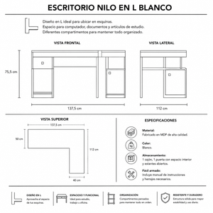 Escritorio Nilo en L Blanco