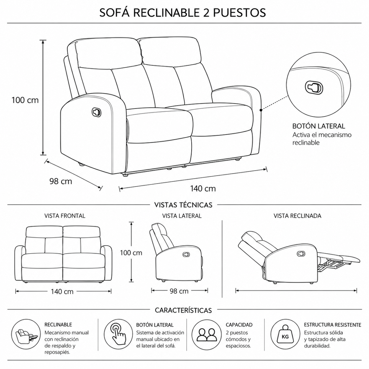 Sofá Reclino Trudy 2P IMP