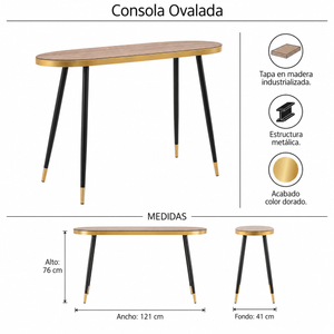 Consola Waltrude Ovalada Dorada