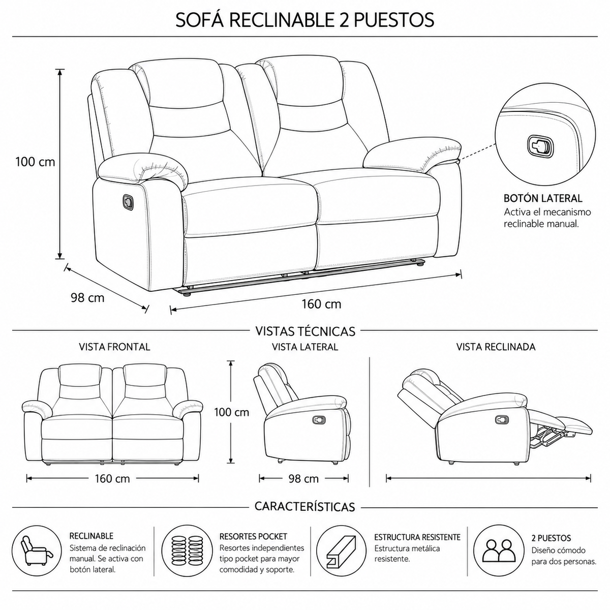 Sofá Reclino Kalerin 2P IMP