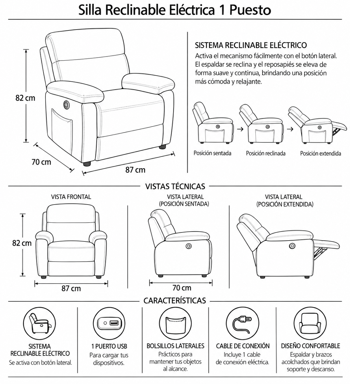 Silla Reclinable Eléctrica Keyla 1P