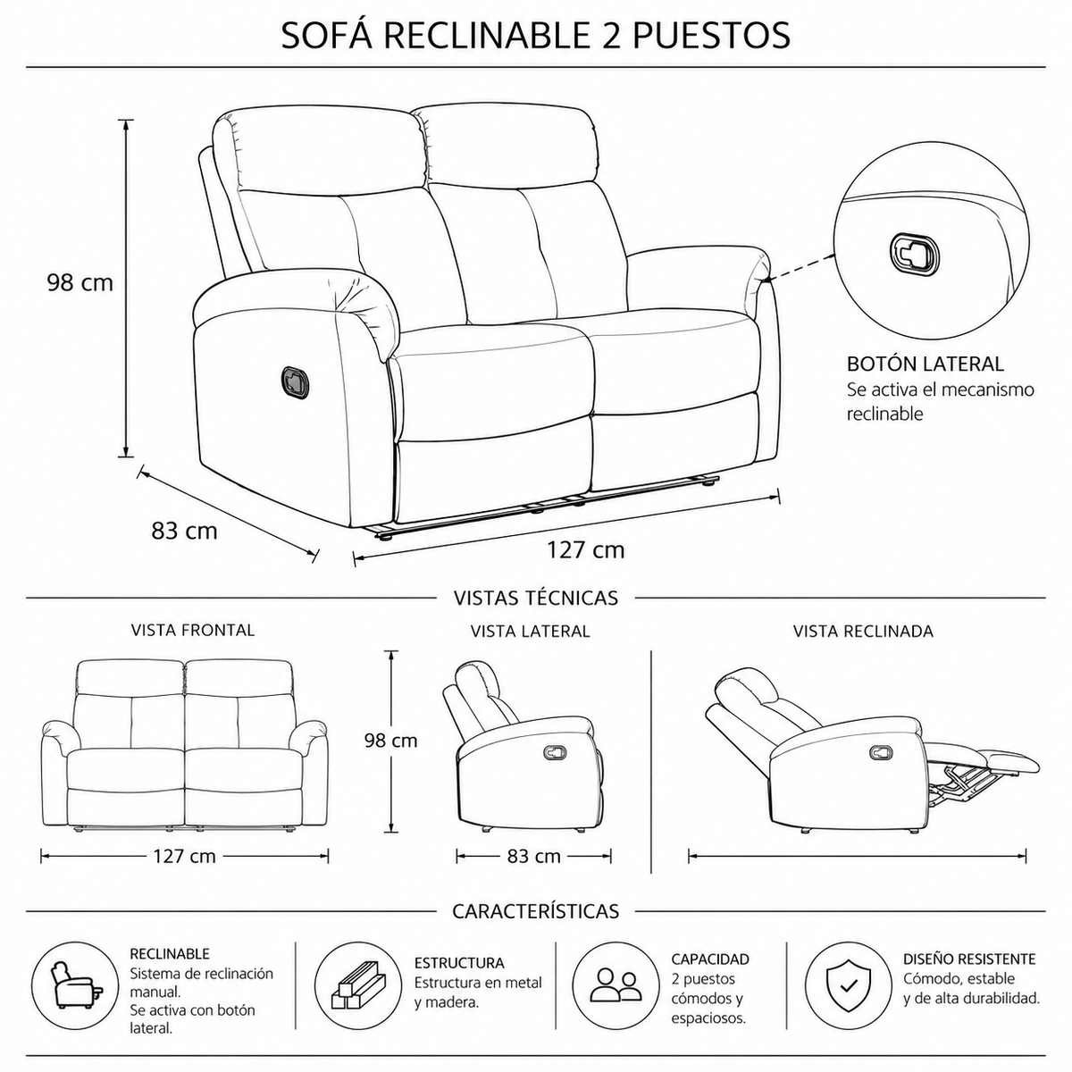 Sofá Reclino Tinay 2P